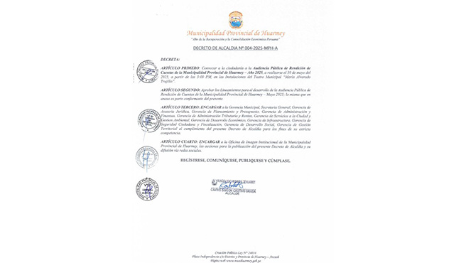 Decreto de Alcaldía Nº004-2025-MPH-A