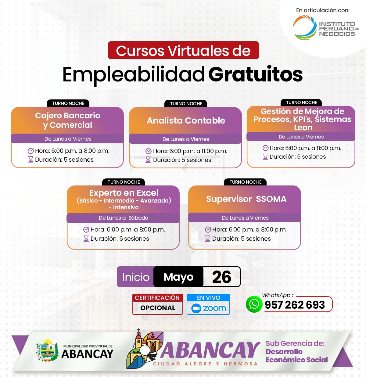 Convocatoria de los cursos virtuales de empleabilidad , con acceso libre.