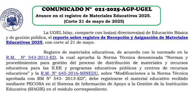 Comunicado N° 021-2025-AGP-UGEL