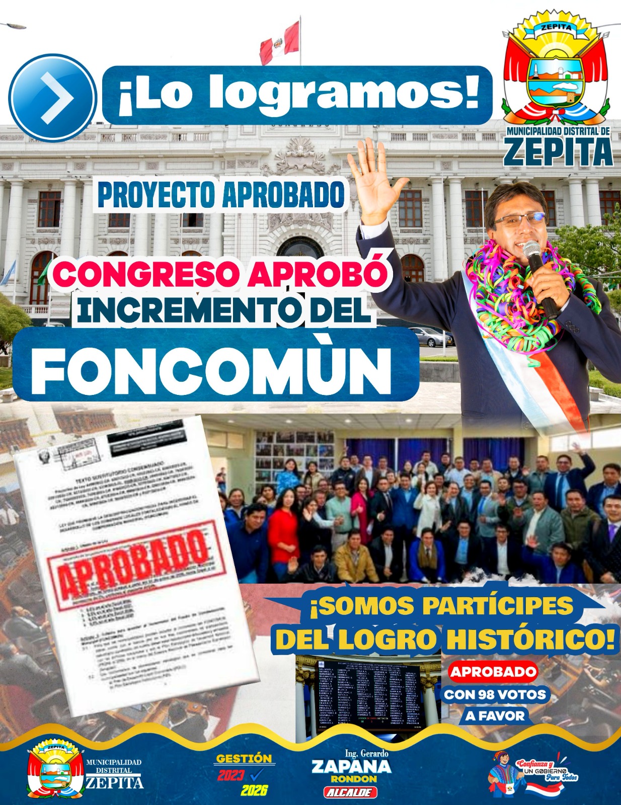 Autoridades ediles lograron la aprobaciΓ³n del incremento del FONCOMUN para el cierre de brechas de los gobiernos locales