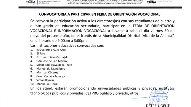CONVOCATORIA A PARTICIPAR EN FERIA DE ORIENTACIÓN VOCACIONAL