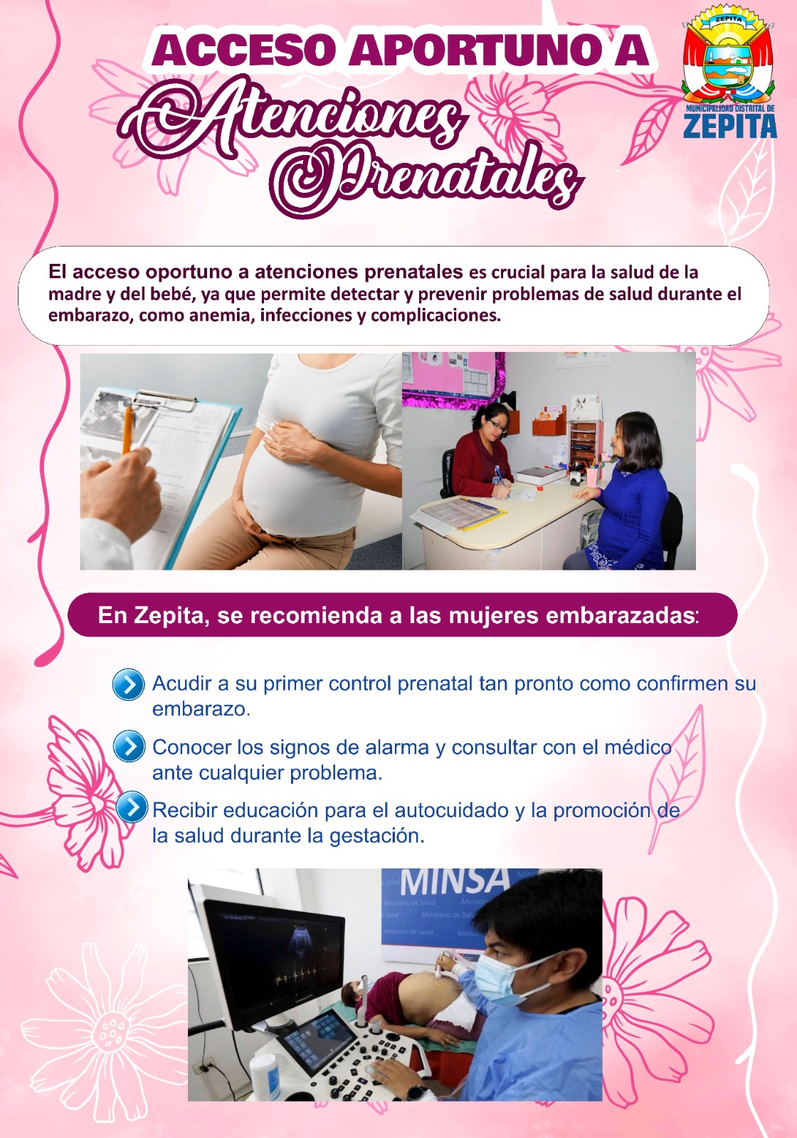 Afiche publicitario de accesos a los servicios del paquete integral de Gestantes
