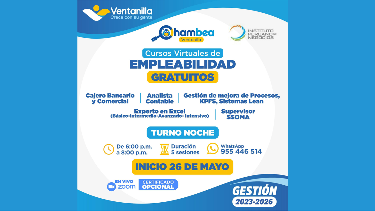 🎓 En alianza con el Instituto Peruano de Negocios, ofrecemos cursos virtuales gratuitos desde el 26 de mayo. ¡Mejora tu empleabilidad! 📞 955 446 514 💼💻