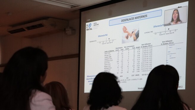 Archivo jpg muestra a la doctora Novoa, vía zoom, exponiendo sobre las consecuencias de la preeclampsia