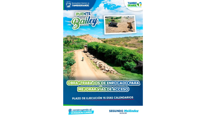 Realizan trabajos de enrocado para mejorar camino al puente Bailey