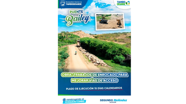 Realizan trabajos de enrocado para mejorar camino al puente Bailey
