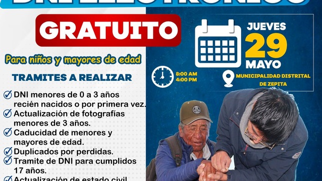 Atención Zepita campaña de DNI electrónico gratuito para niños y mayores de edad