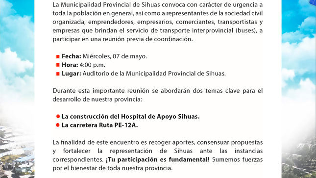 📣¡ATENCIÓN SIHUAS! 
CONVOCATORIA URGENTE A REUNIÓN DE COORDINACIÓN 📢
