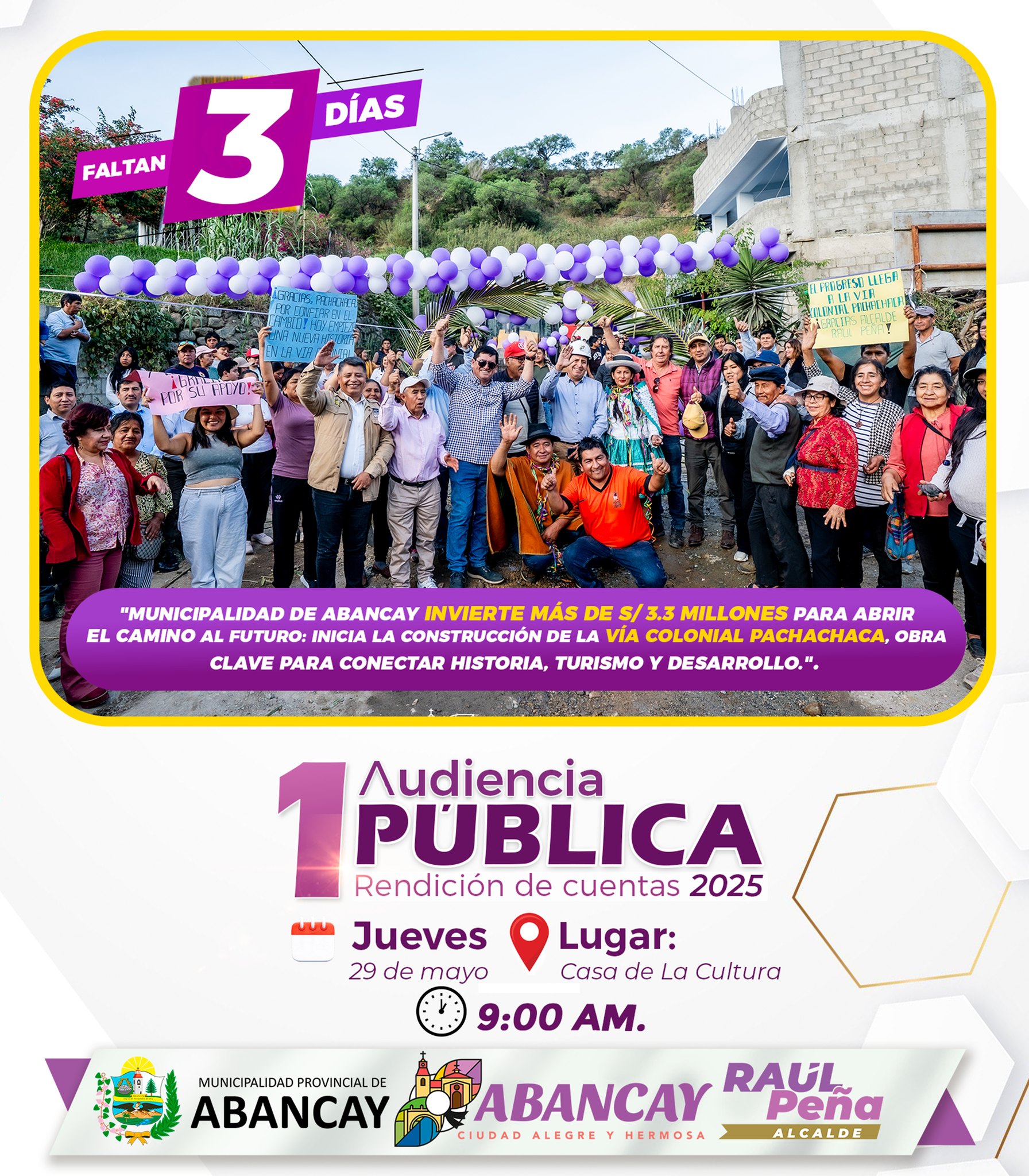 📣 ¡FALTAN SOLO 3 DÍAS! En Abancay, avanzamos con pasos firmes hacia una provincia más justa, moderna y con igualdad de oportunidades para t