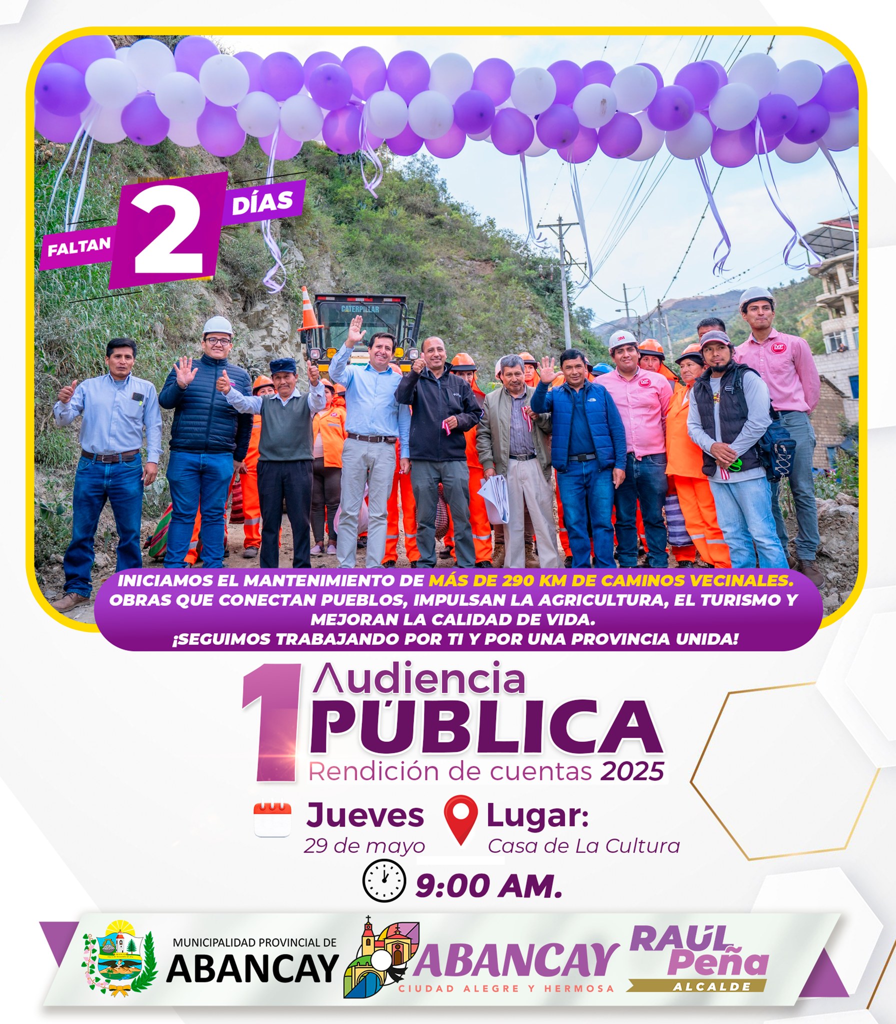 Este jueves 29 de mayo, desde las 9:00 a.m., te esperamos en el Auditorio de la Casa de la Cultura para la Primera Audiencia Pública de Rendición de Cuentas 2025.