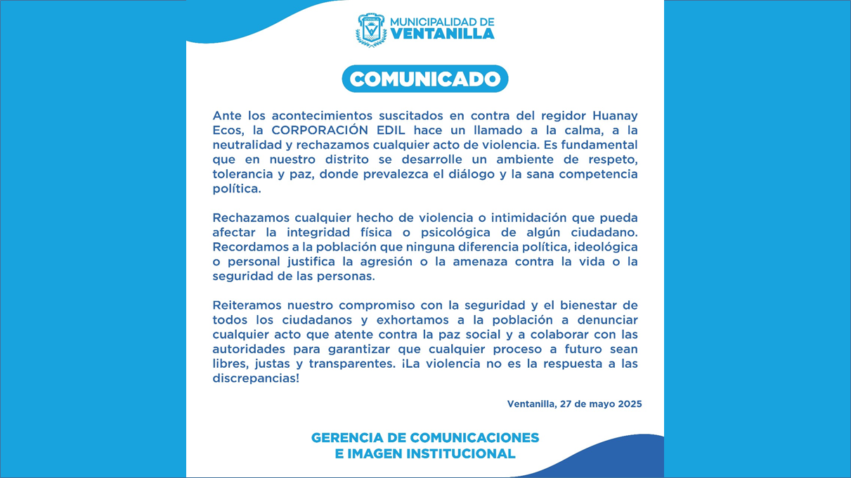 Comunicado de la Municipalidad de Ventanilla