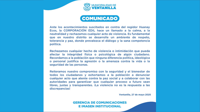 Comunicado de la Municipalidad de Ventanilla