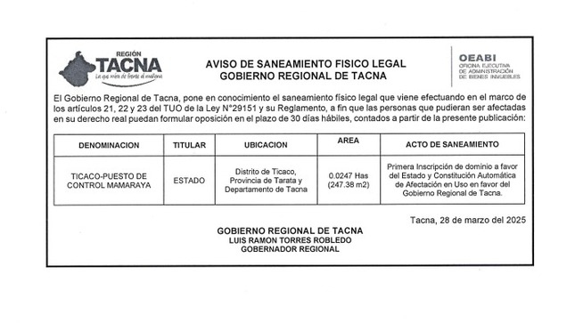 Aviso de Saneamiento Físico Legal 