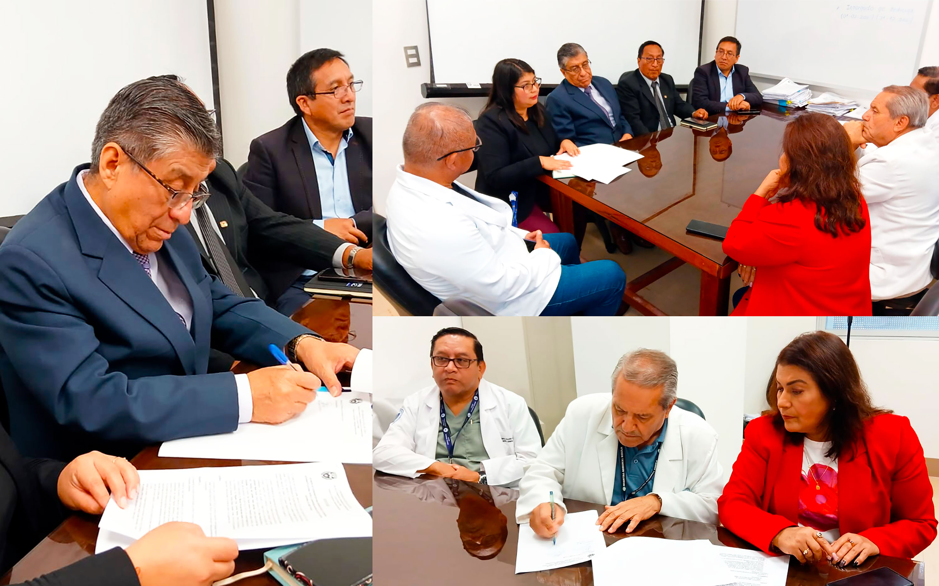 En esta reunión participaron Dr. Arnulfo Ortega Mallqui, presidente de la Comisión Organizadora, MC. Dr. Manuel Leonardo Budd Yacila, director ejecutivo del Hospital Regional, entre otras autoridades.