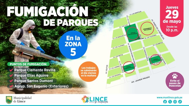 Municipalidad de Lince realizará campaña de fumigación 
en Zona 5
