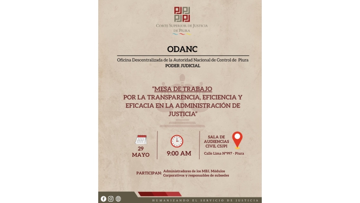 Se instala mesa de trabajo por la Transparencia, Eficiencia y Eficacia en la Administración de Justicia de Piura