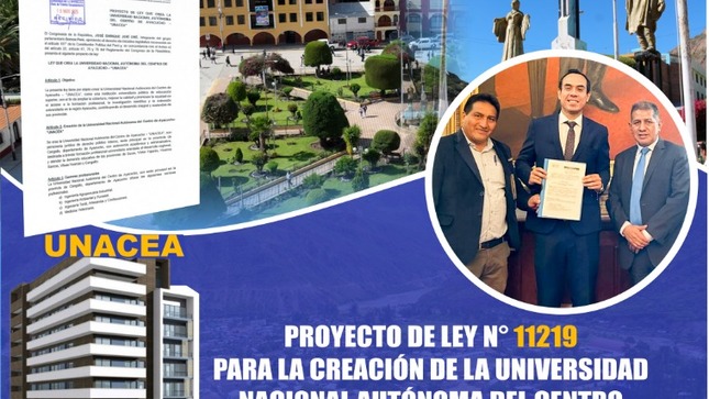 Nota de prensa sobre la presentación oficial ante el Congreso de la República del Proyecto de Ley N.º 11219, que propone la creación de la Universidad Nacional Autónoma del Centro de Ayacucho (UNACEA).