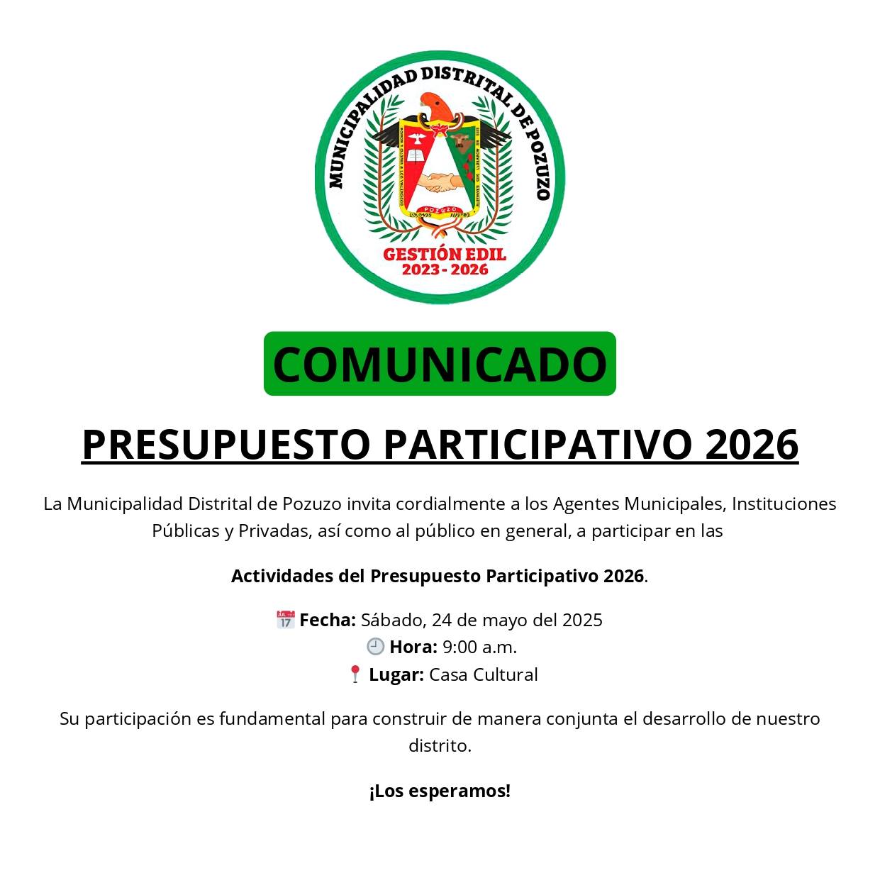 Imagen en formato "jpg" del comunicado sobre Presupuesto Participativo