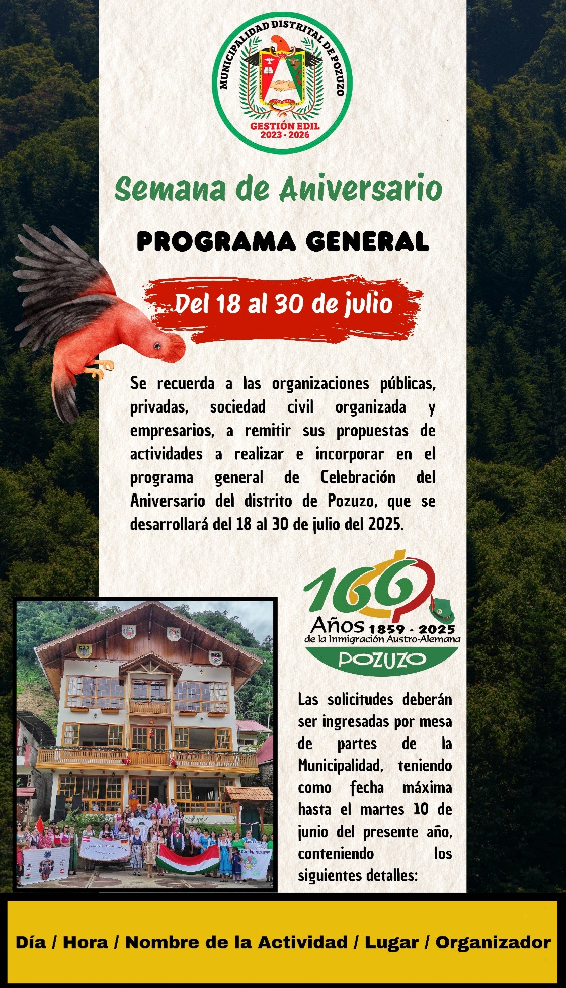 Imagen sobre la convocatoria para propuesta de actividades para el programa de su Aniversario 2025
