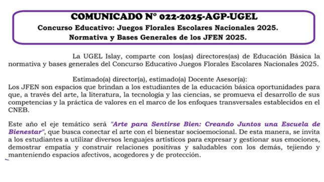 Comunicado N° 022-2025-AGP-UGEL