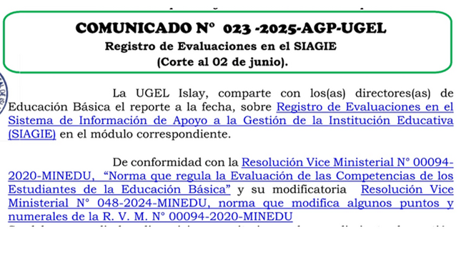 Comunicado N° 023-2025-AGP-UGEL