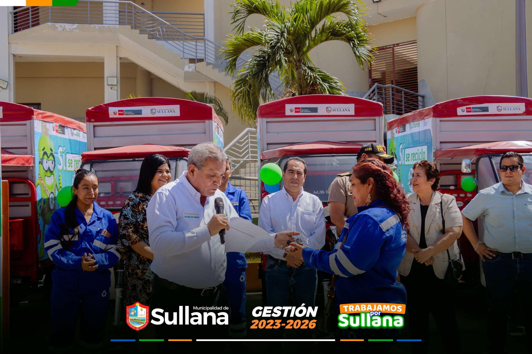 Alcalde Marlem Mogollón entrega 20 motofurgones a recicladores formalizados como parte del programa ambiental “Recicla”