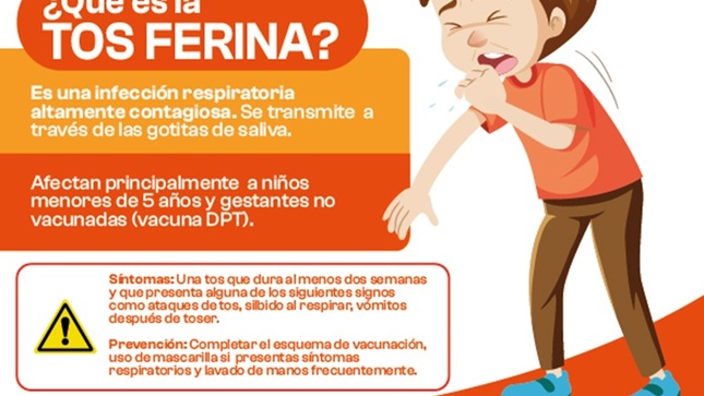 Prevención y Control de la Tos Ferina, enfermedad bacteriana que afecta a las vías respiratorias sobre todo en los más vulnerables como: Lactantes, adulto mayor o personas que presentan comorbilidades como diabetes, problemas renales, tuberculosis, pacientes oncológicos y otros. 