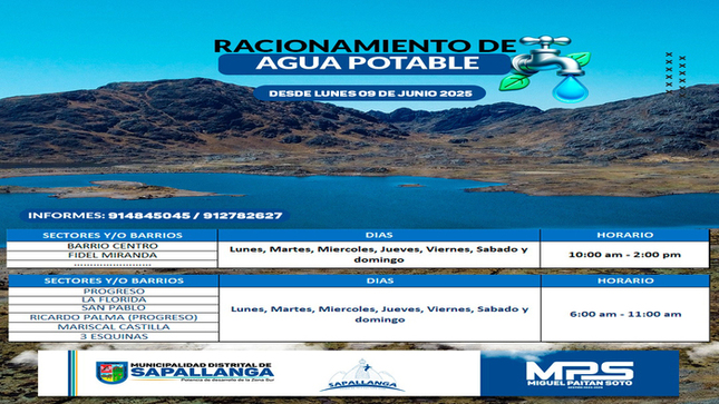 Racionamiento de Agua Potable / Sectores y Horario – desde el 09 de junio