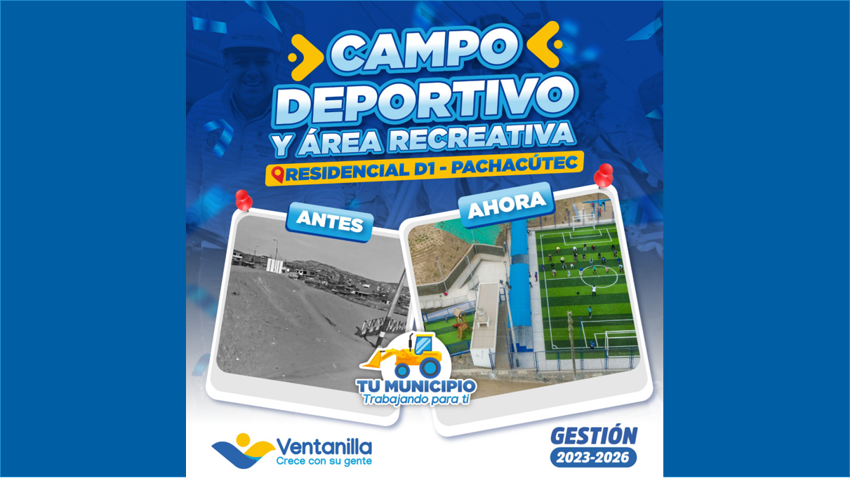 🛠️ La residencial D1 de Pachacútec ya cuenta con un nuevo campo deportivo y área recreativa para el disfrute de toda la familia. ¡Seguimos construyendo bienestar! ⚽