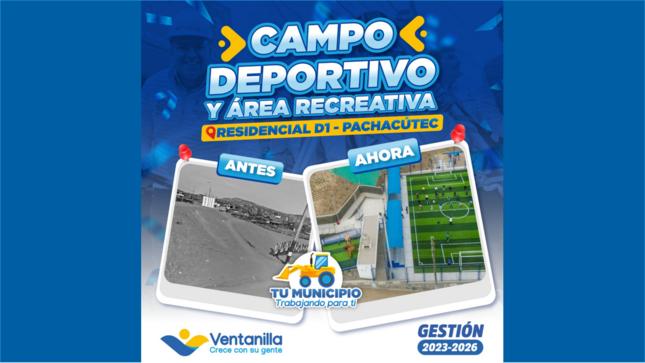 🛠️ La residencial D1 de Pachacútec ya cuenta con un nuevo campo deportivo y área recreativa para el disfrute de toda la familia. ¡Seguimos construyendo bienestar! ⚽