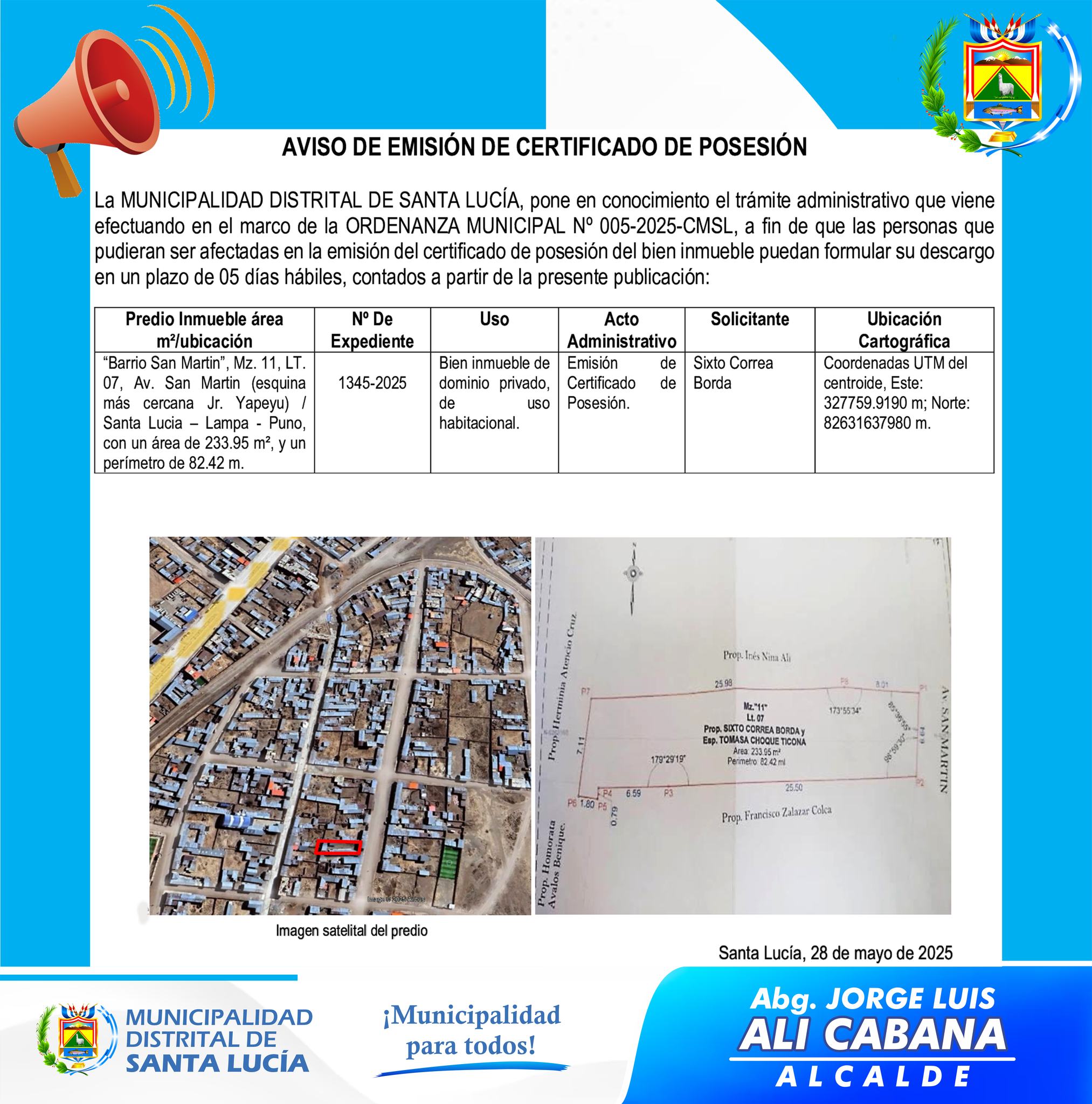 Aviso de Emision de Certificado de Posesion