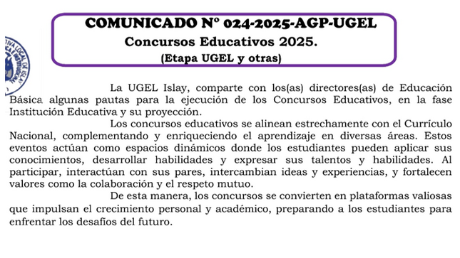 Comunicado N° 024-2025-AGP-UGEL