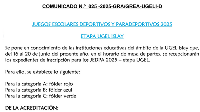 Comunicado Nº 025-2025-GRA/GREA-UGELI-D