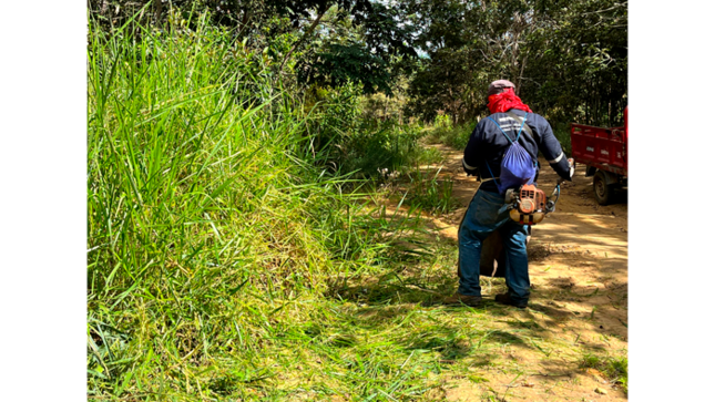 Continúan los trabajos de desmalezado en el parque El Indanal, parte alta de Tarapoto. 