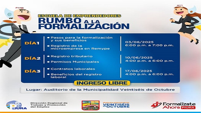 Esta iniciativa es impulsada por la Dirección Regional de Trabajo y Promoción del Empleo a través del servicio Formalízate Ahora, en alianza con la Municipalidad Veintiséis de Octubre.