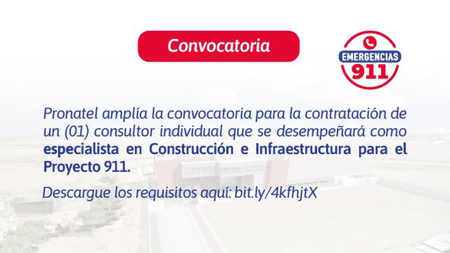 Archivo JPG de la ampliación de la convocatoria para la contratación de 1 consultor para el Proyecto 911
