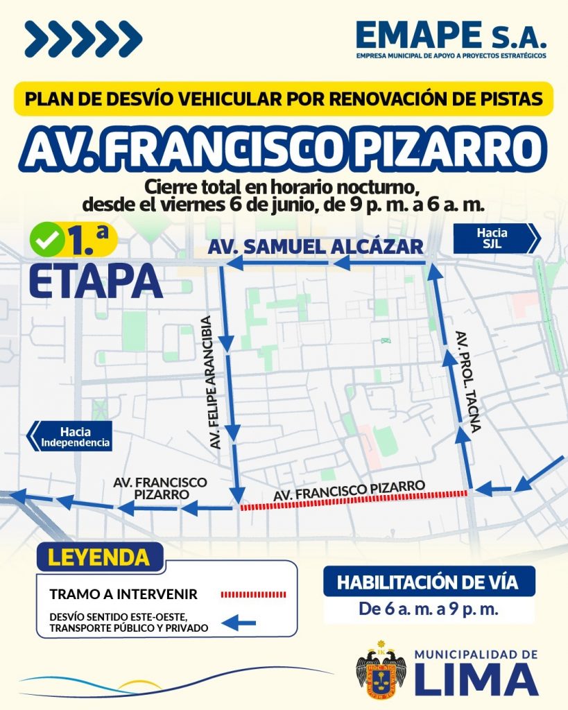 Plan de desvío en la av. Francisco Pizarro en el Rímac