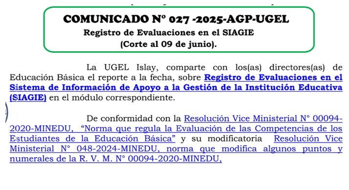 Comunicado N° 027-2025-AGP-UGEL