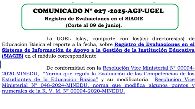 Comunicado N° 027-2025-AGP-UGEL