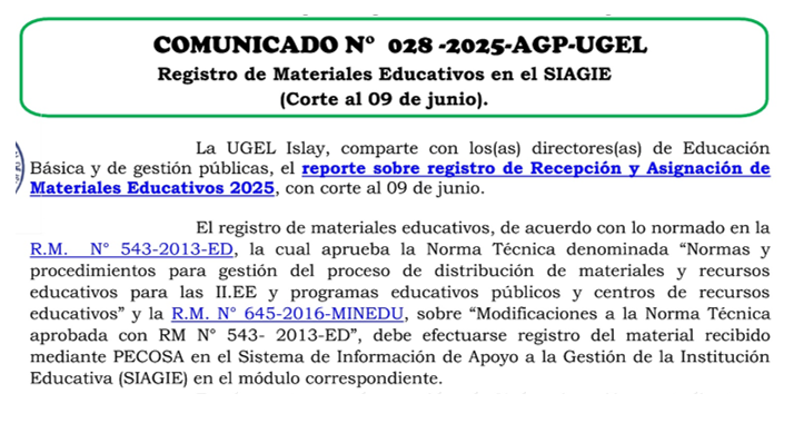 Comunicado N° 028-2025-AGP-UGEL