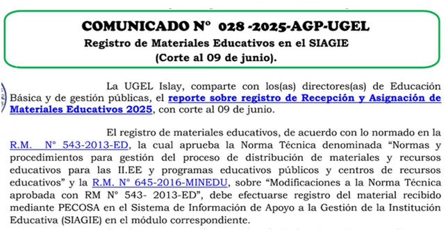 Comunicado N° 028-2025-AGP-UGEL
