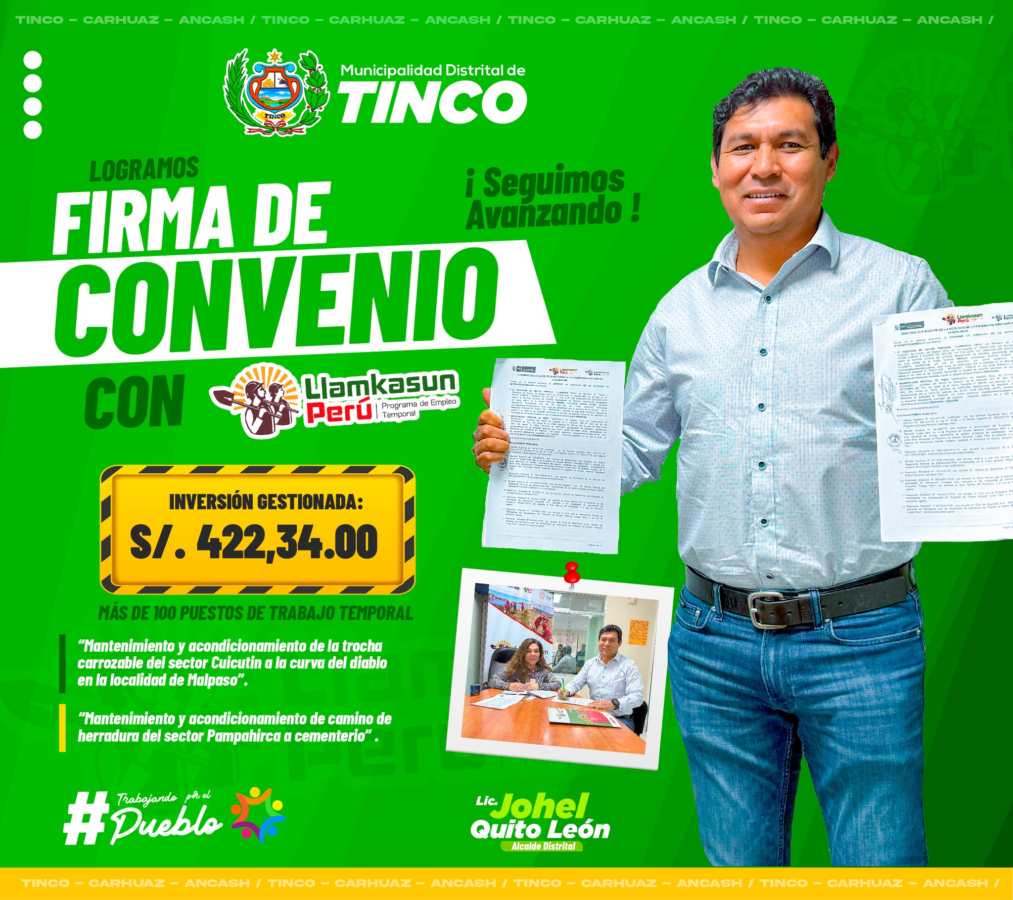 Logramos firma de convenio con Llamkasun
