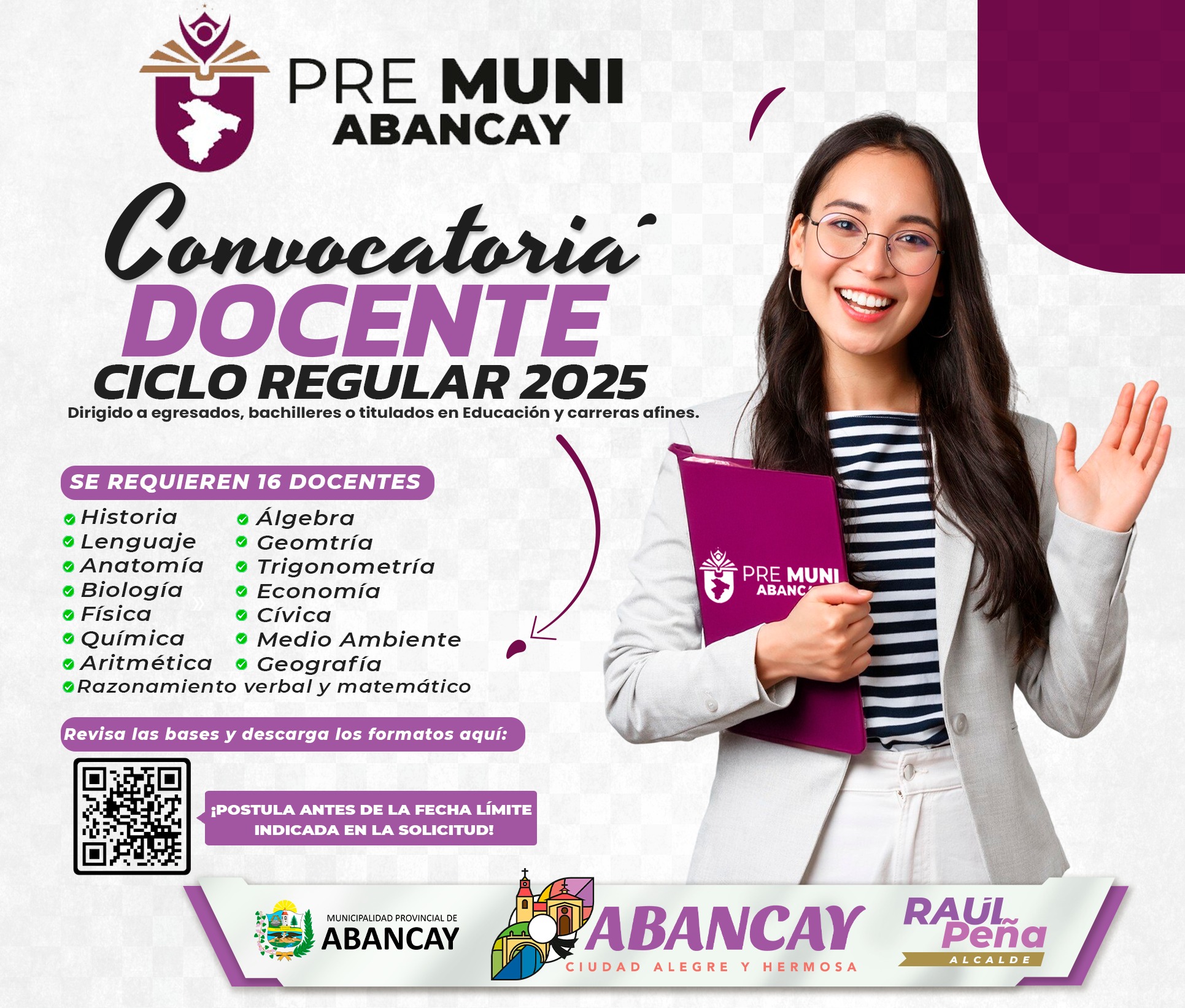 📢Gran Convocatoria Para Contratación De Servicios Docentes - Ciclo Regular 2025 - Academia Municipal Preuniversitaria – “PREMUNI ABANCAY”