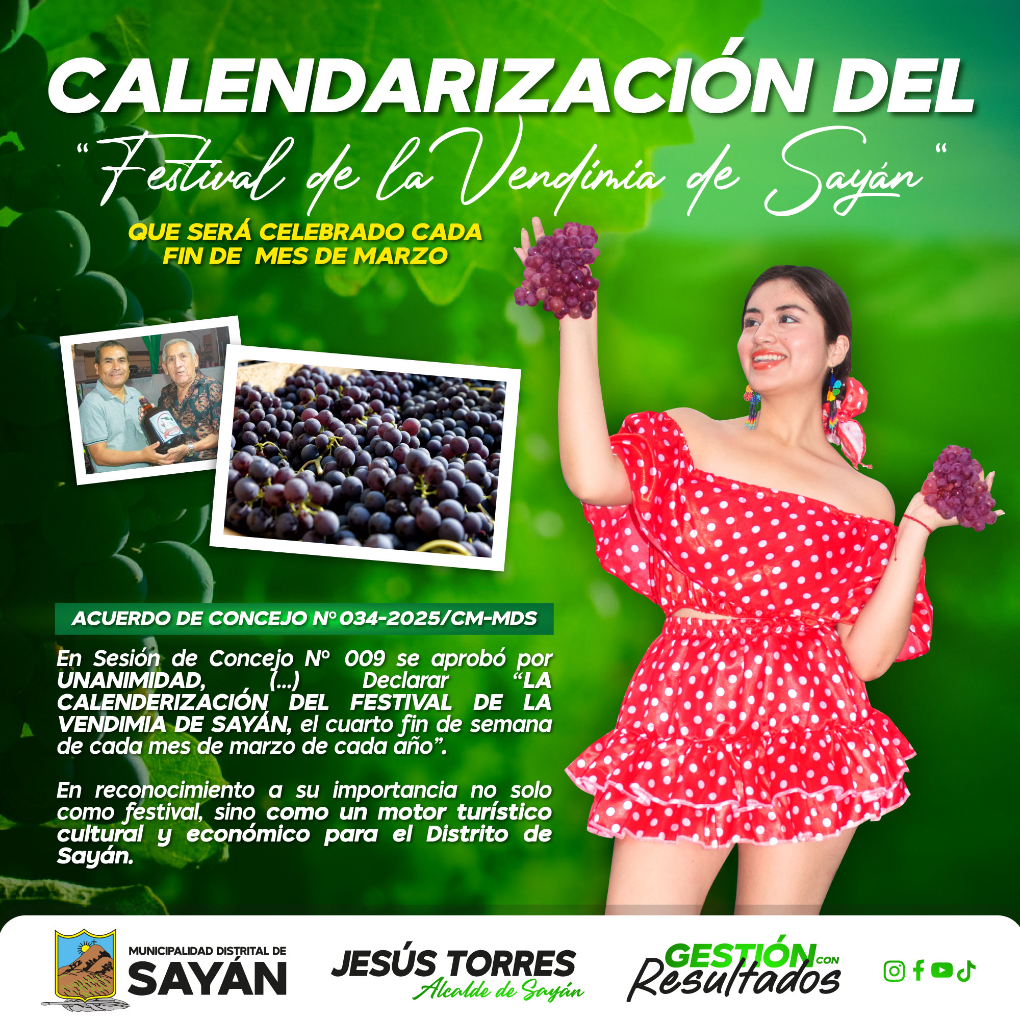 #PromociónTurístico MUNICIPIO DE SAYÁN A TRAVÉS DE ORDENANZA OFICIALIZA "FESTIVAL DE LA VENDIMIA"