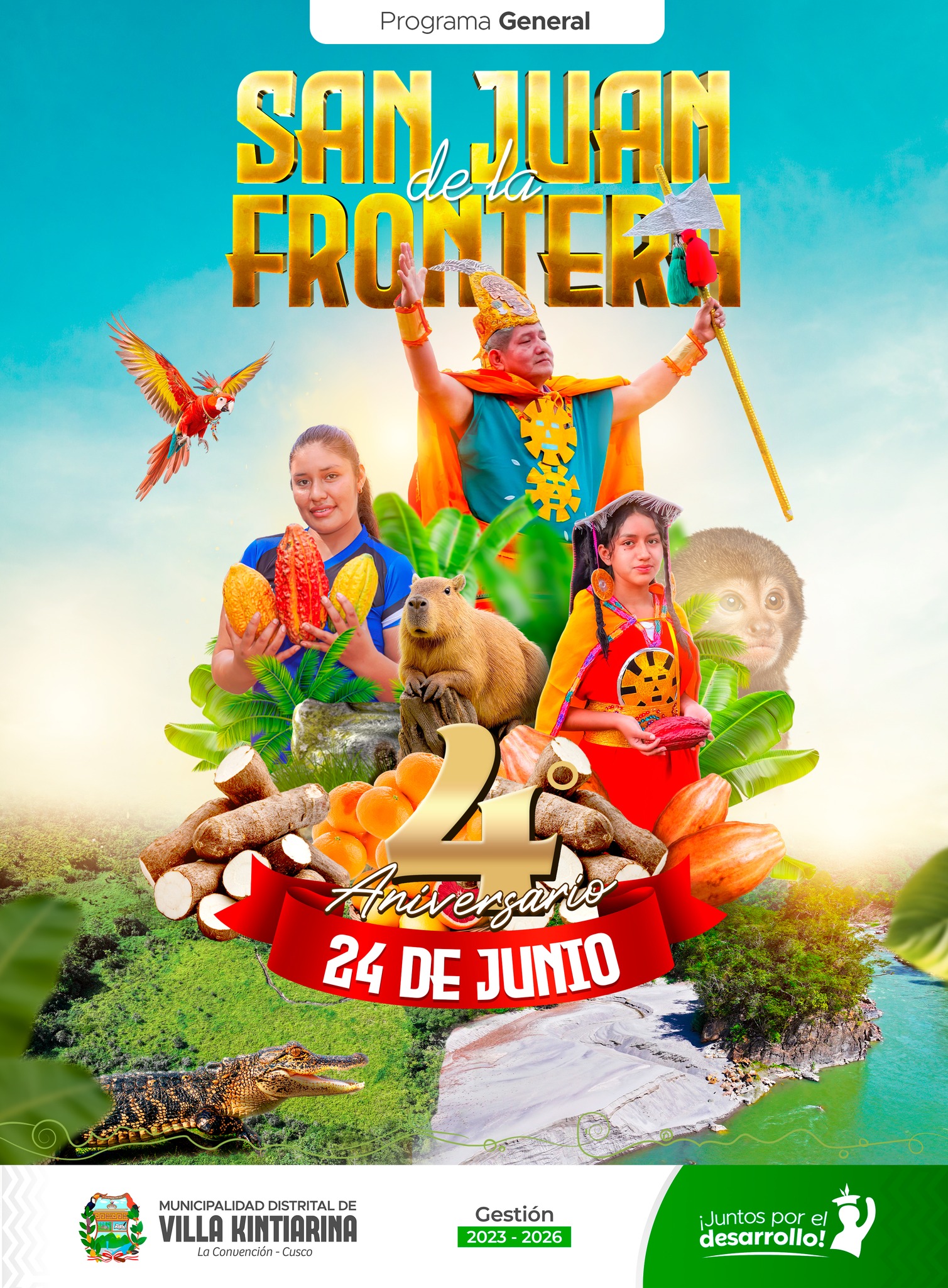 Las autoridades de la comunidad y la Municipalidad Distrital de Villa Kintiairna te invitan a celebrar con nosotros este 24 de junio con diversas actividades deportivas y costumbristas.
π βΌοΈ Te esperamos desde las 6 de la maΓ±anaβΌοΈ β°
