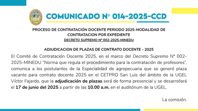 Comunicado Nº 014-2025-CCD
