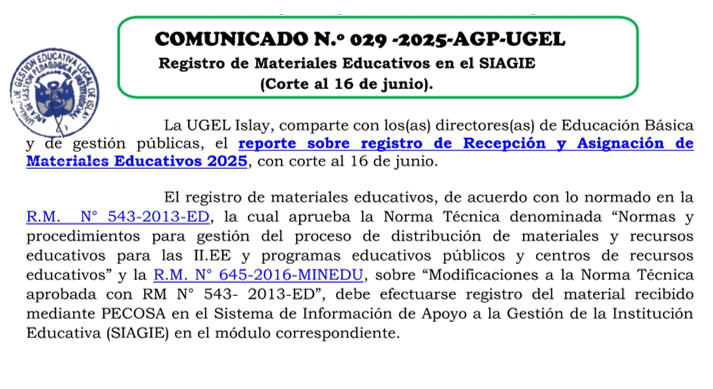 Comunicado Nº 029-2025-AGP-UGEL