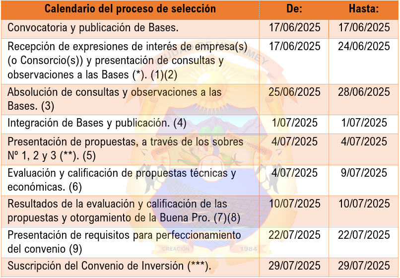 Calendario del Proceso de Seleccion
