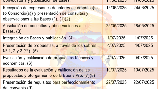 Calendario del Proceso de Seleccion