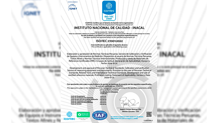 Inacal renueva certificación internacional en seguridad de la información bajo la norma ISO/IEC 27001:2022
